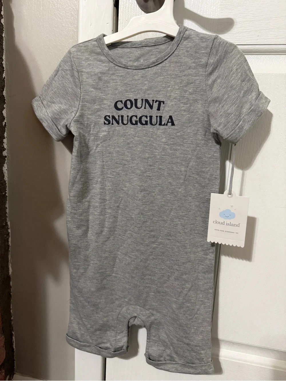 cloud island Grey 'COUNT SNUGGULA' Baby Romper